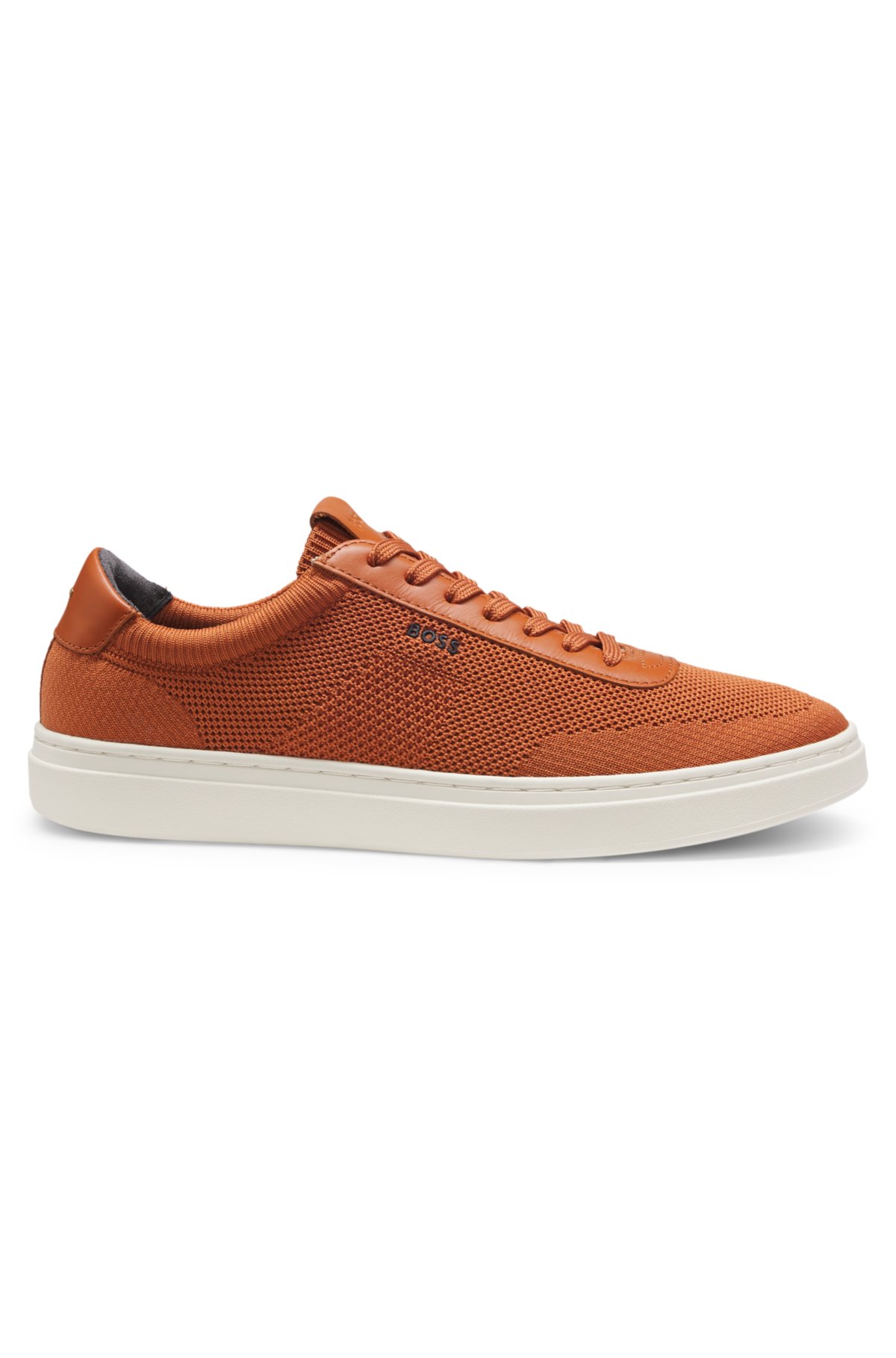Lace-up trainers with knitted uppers and leather trims