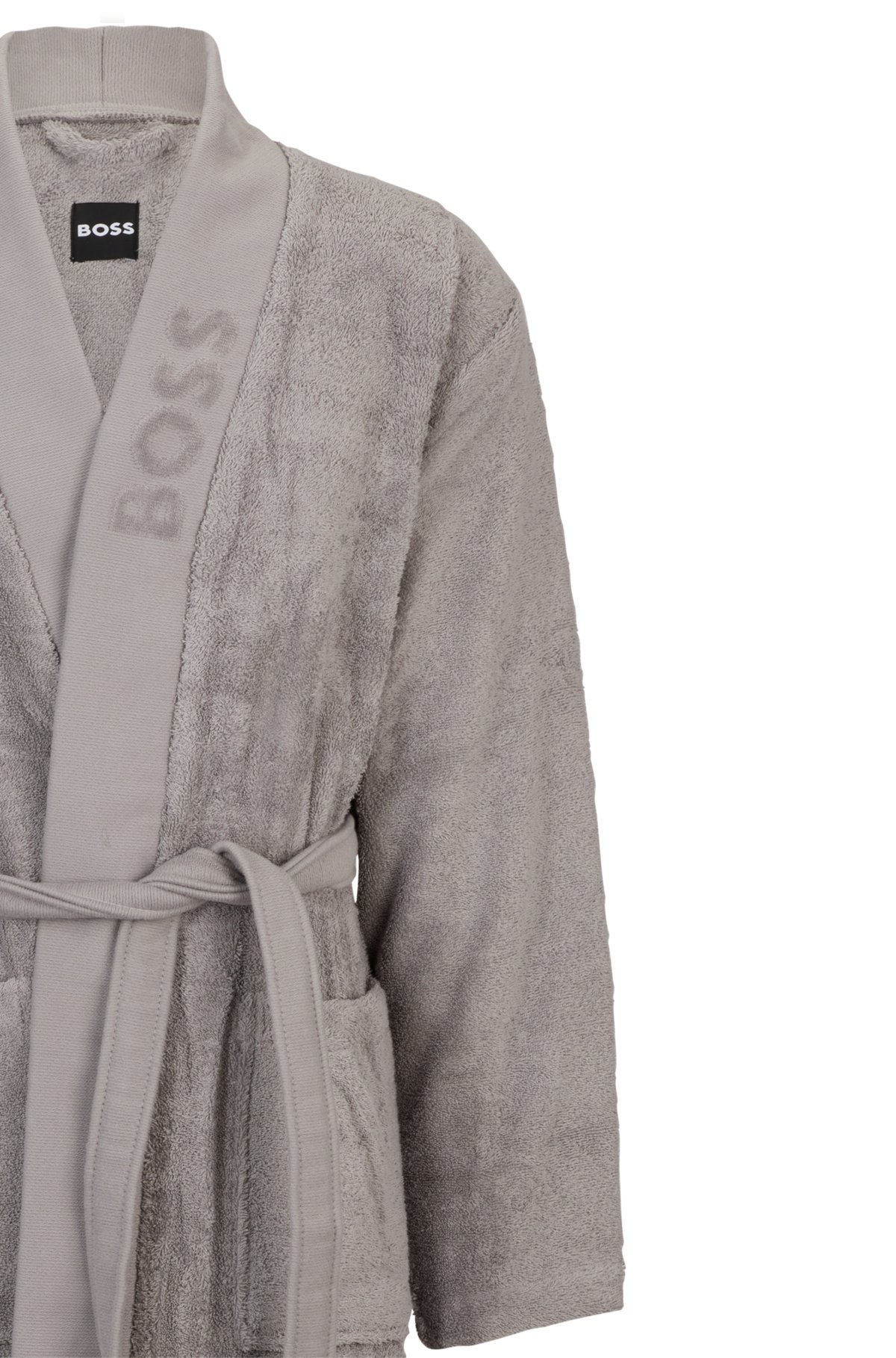 Logo-lapel grey dressing gown in long-fibre cotton