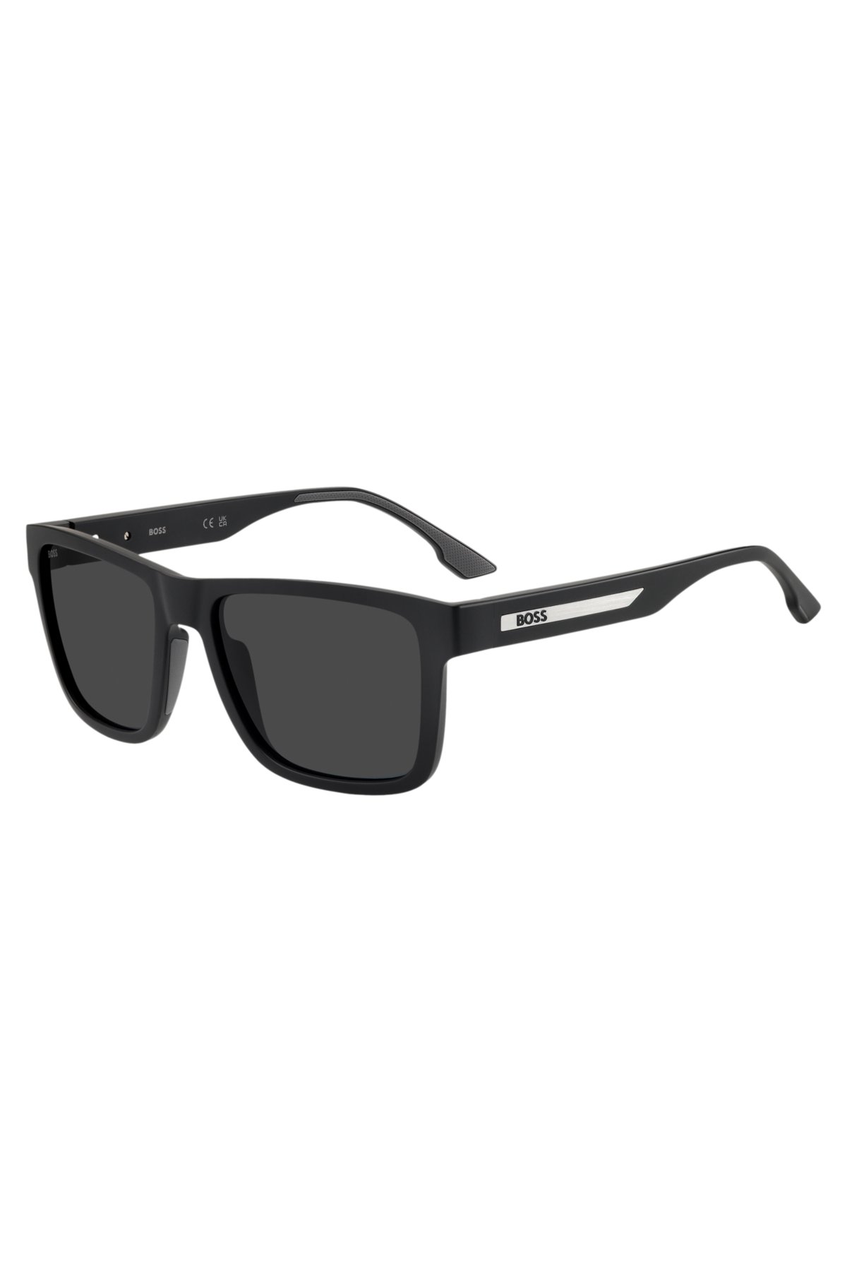 Matte-black sunglasses with logo insert