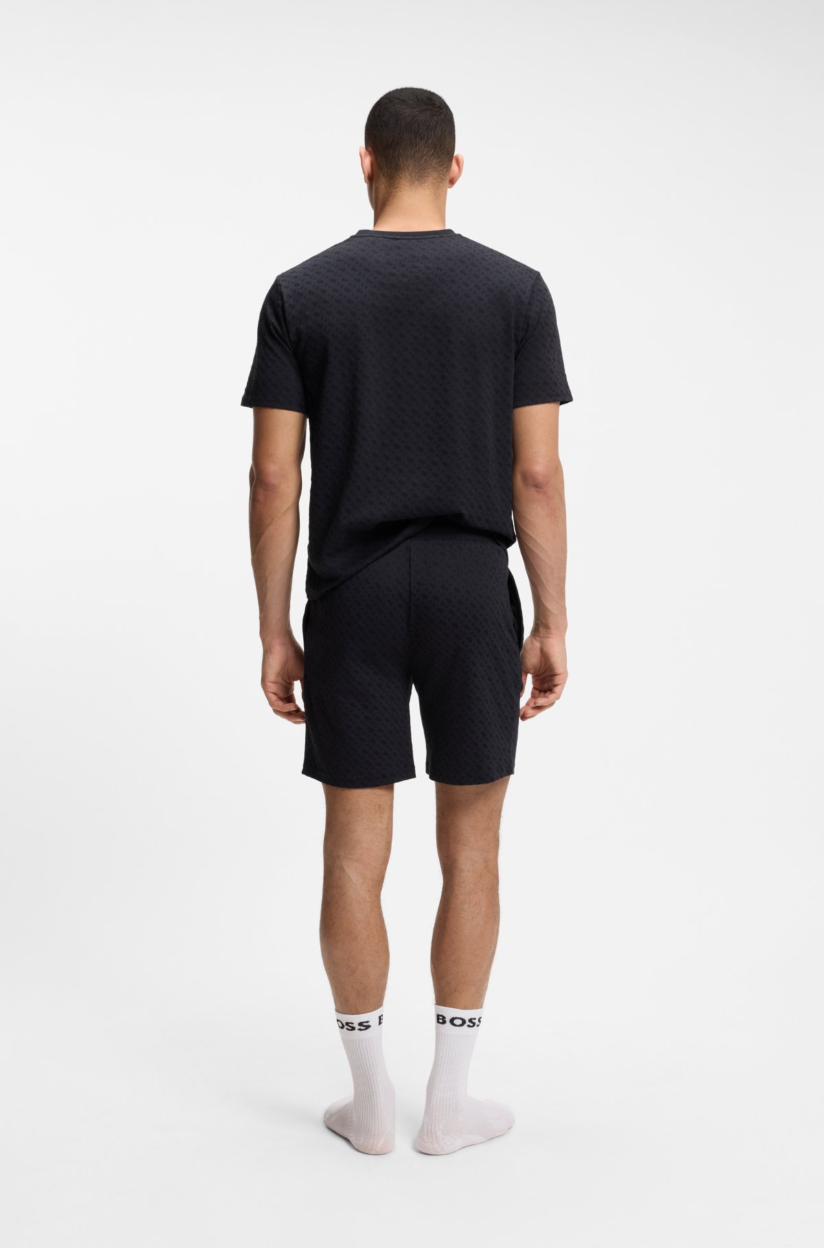 Drawstring pajama shorts in cotton with printed branding