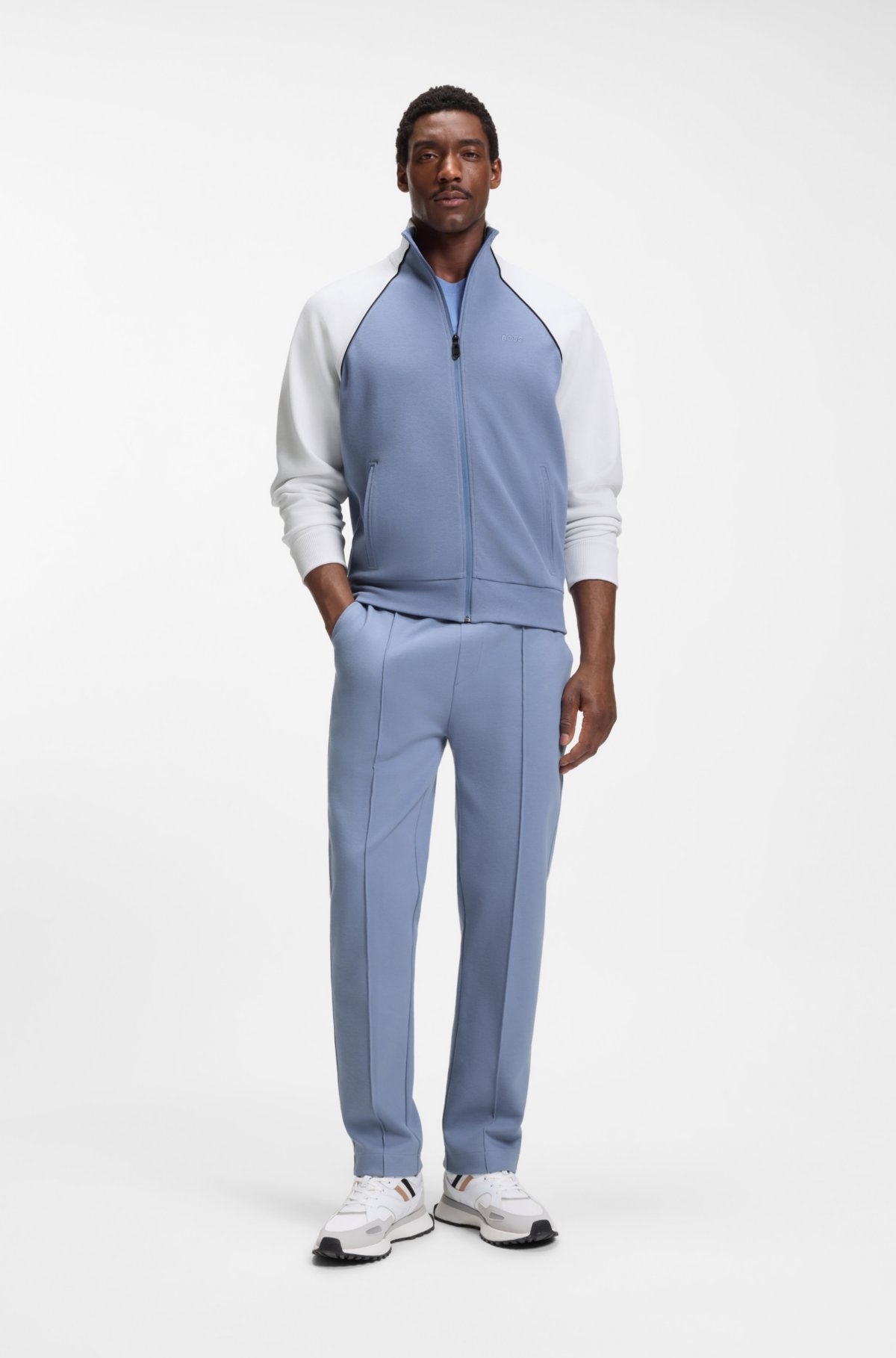 Contrast-piping sweatshirt in a cotton blend
