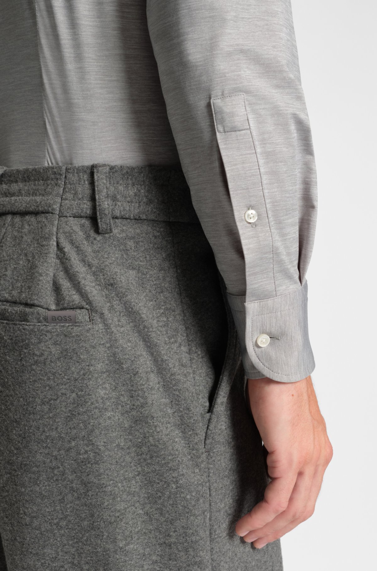 Slim-fit shirt in brushed performance-stretch flannel