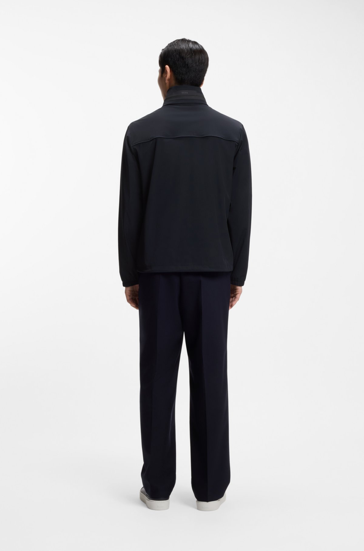 Packable-hood jacket with water-repellent finish