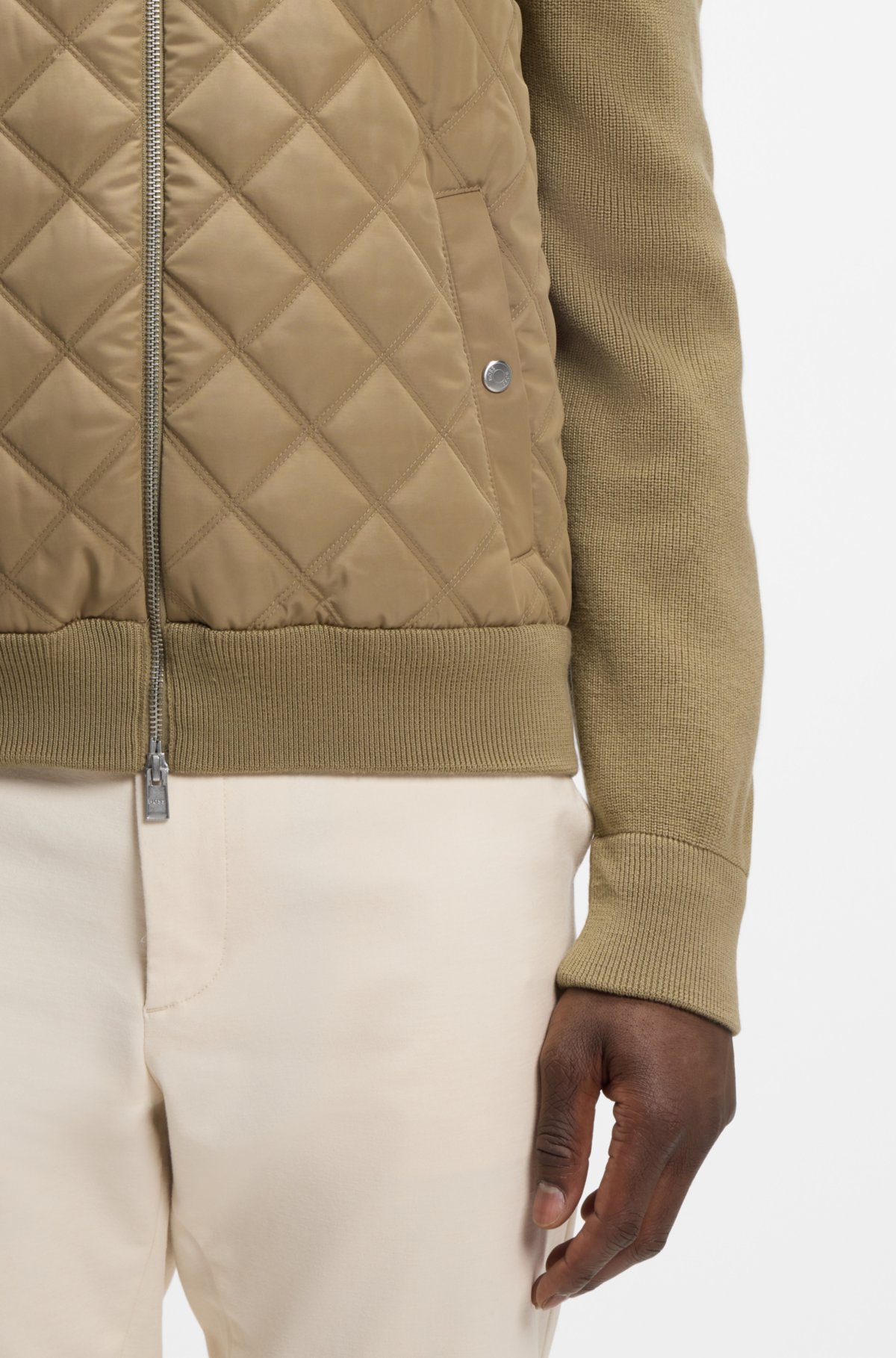 Quilted-front jacket in knitted wool