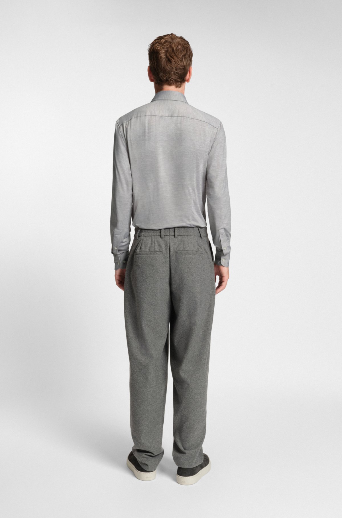 Slim-fit shirt in brushed performance-stretch flannel