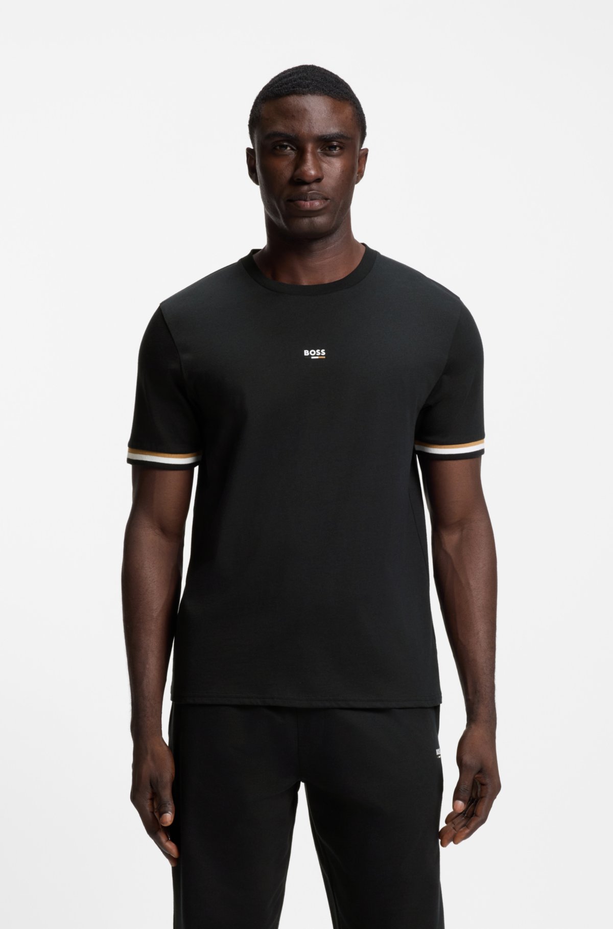 Cotton-blend T-shirt with logo and signature stripes