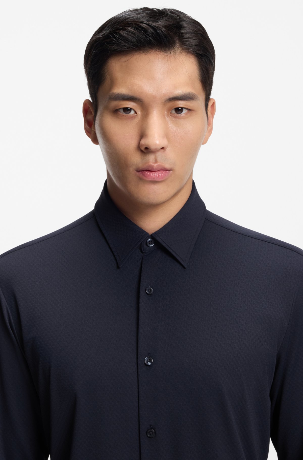 Performance-stretch slim-fit shirt in structured jersey