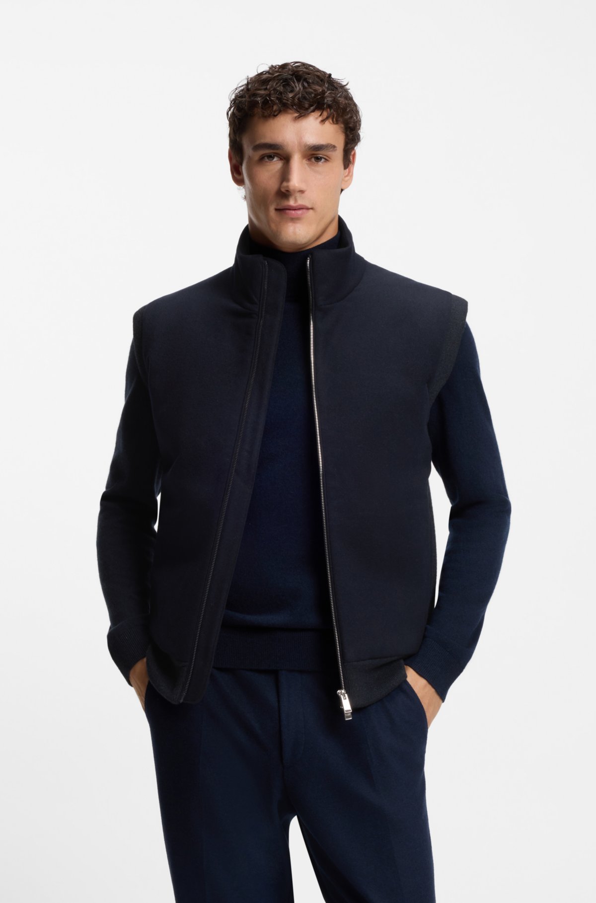 Flannel gilet with ribbed trims