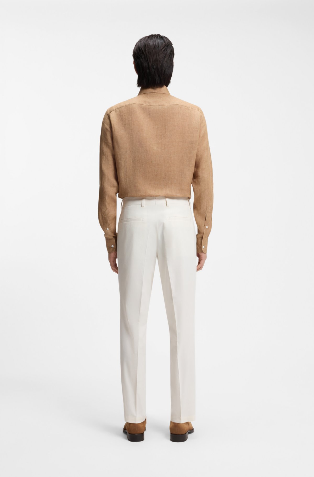 Easy-iron tapered-fit trousers in stretch-cotton poplin
