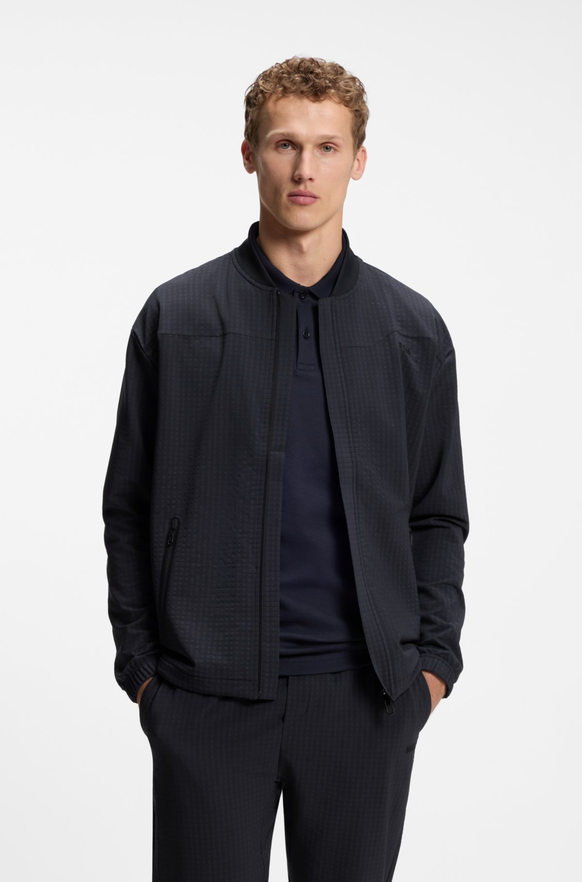 Framed-zip sweatshirt with waffle structure