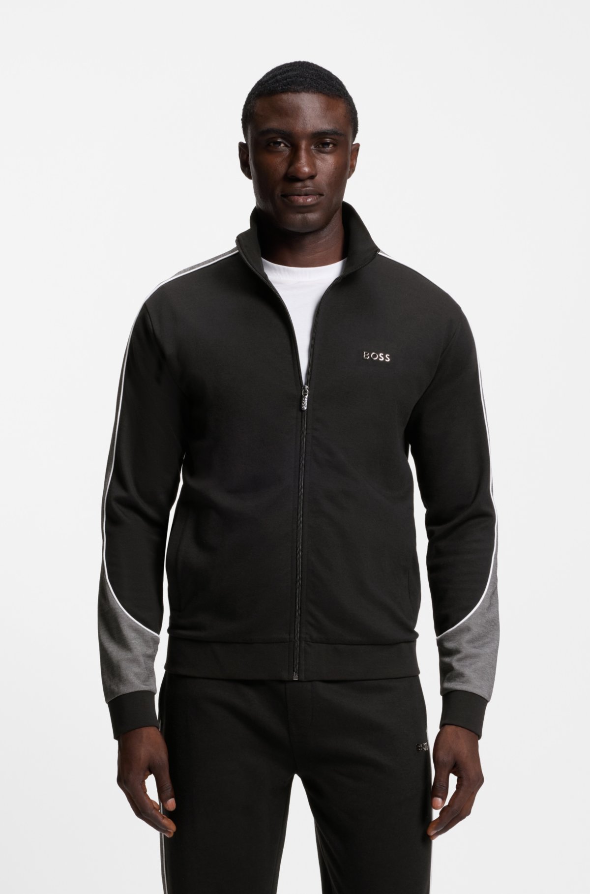 Contrast-detail zip-up jacket in a cotton blend