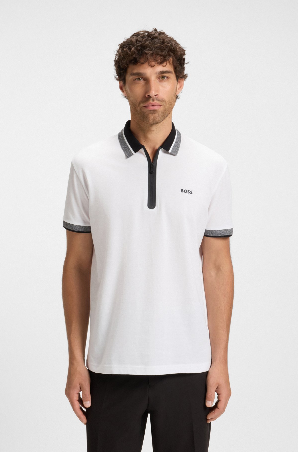 Zip-placket polo shirt in cotton piqué