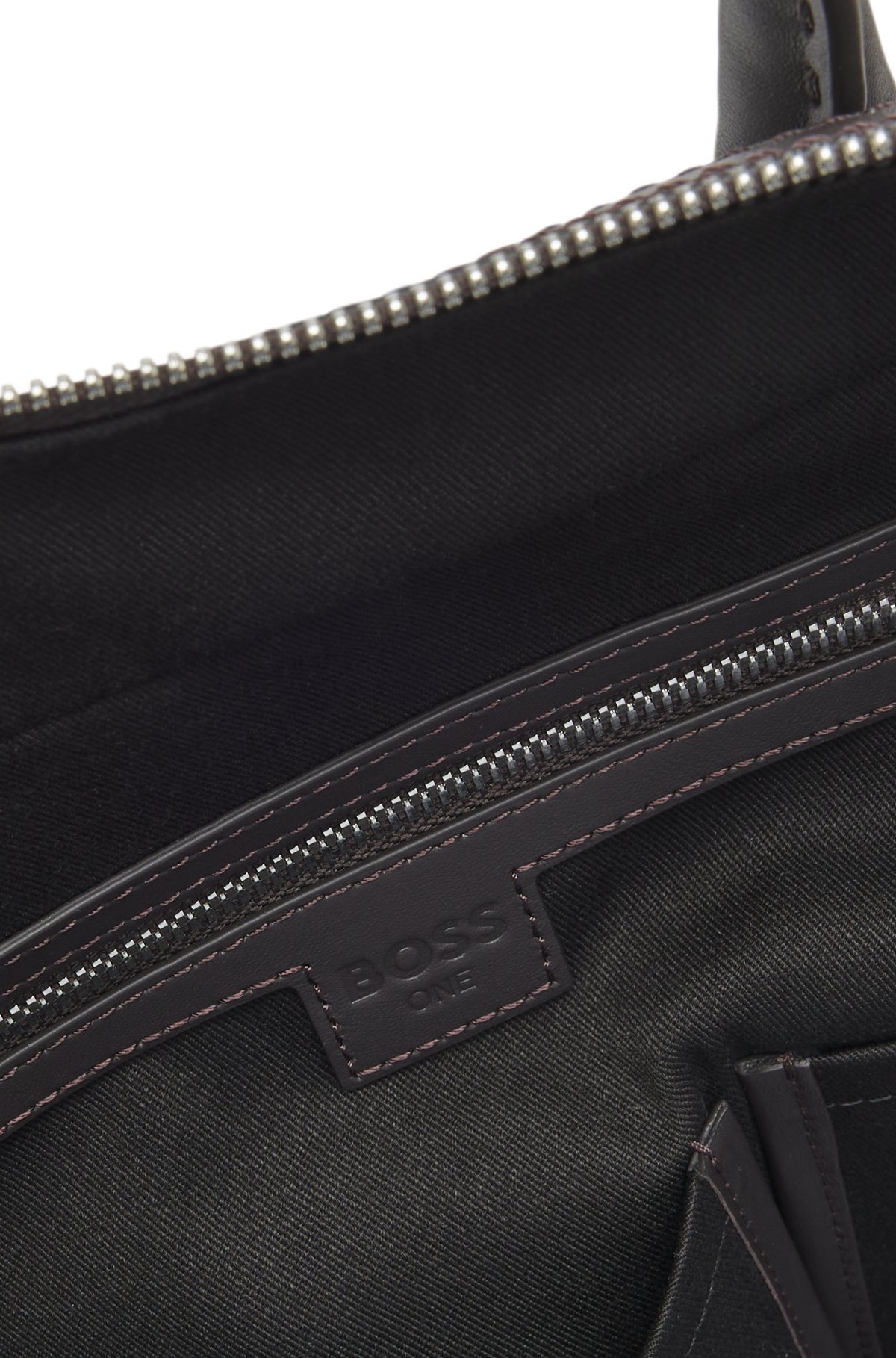 Woven-leather holdall with silver-tone logo