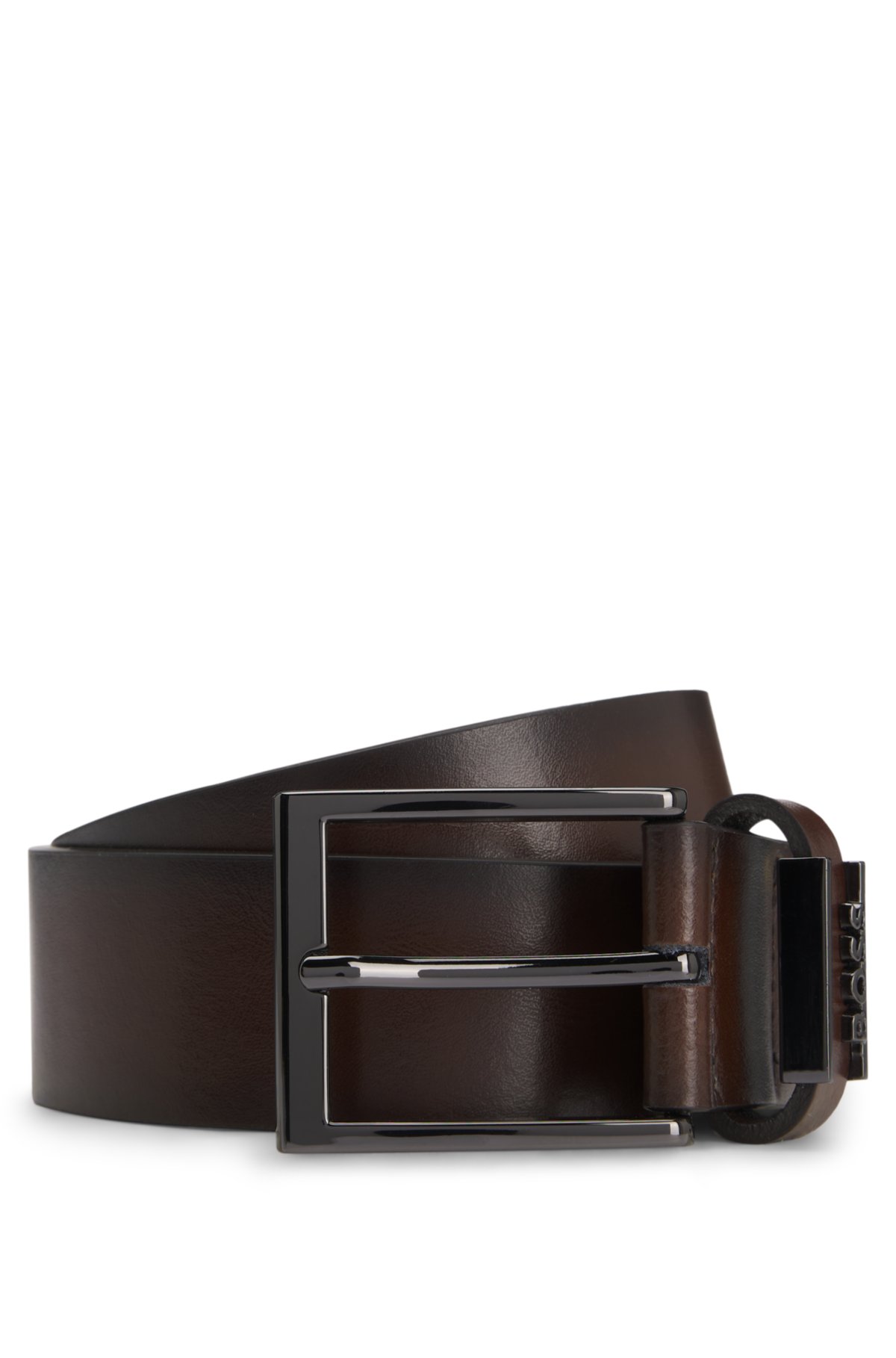 Italian leather belt with brushed gunmetal hardware