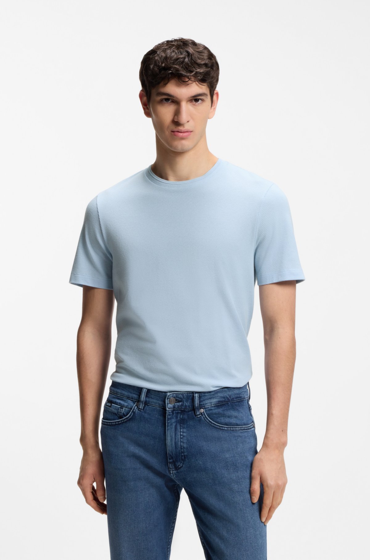 Bubble-jacquard structure T-shirt in a cotton blend