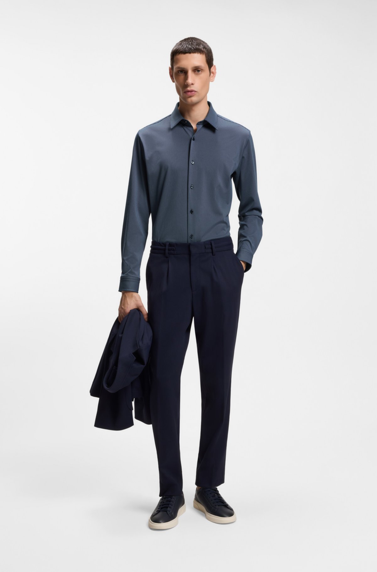 Patterned slim-fit shirt in performance-stretch jersey