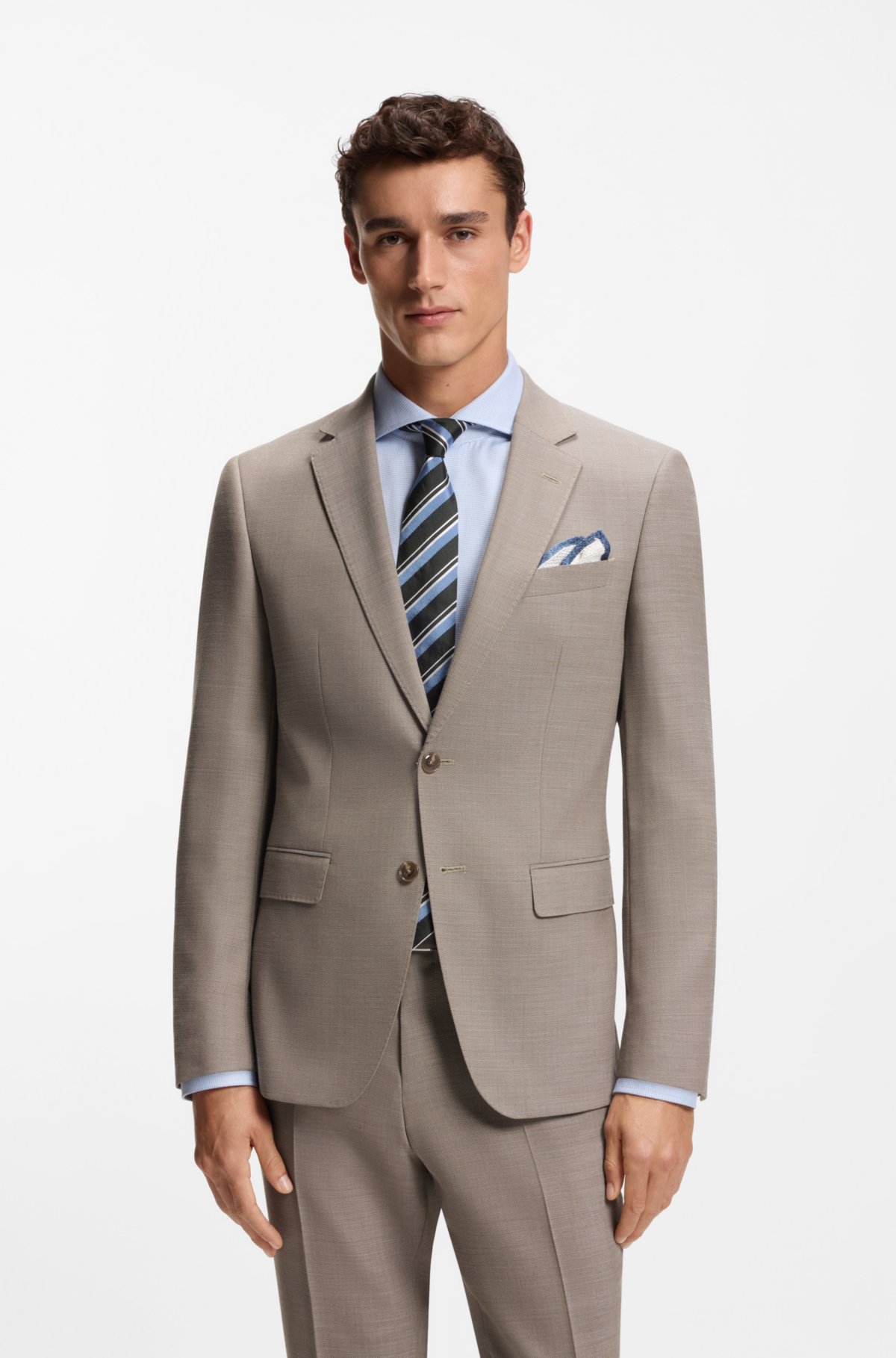 Micro-patterned two-piece slim-fit suit in stretch cloth