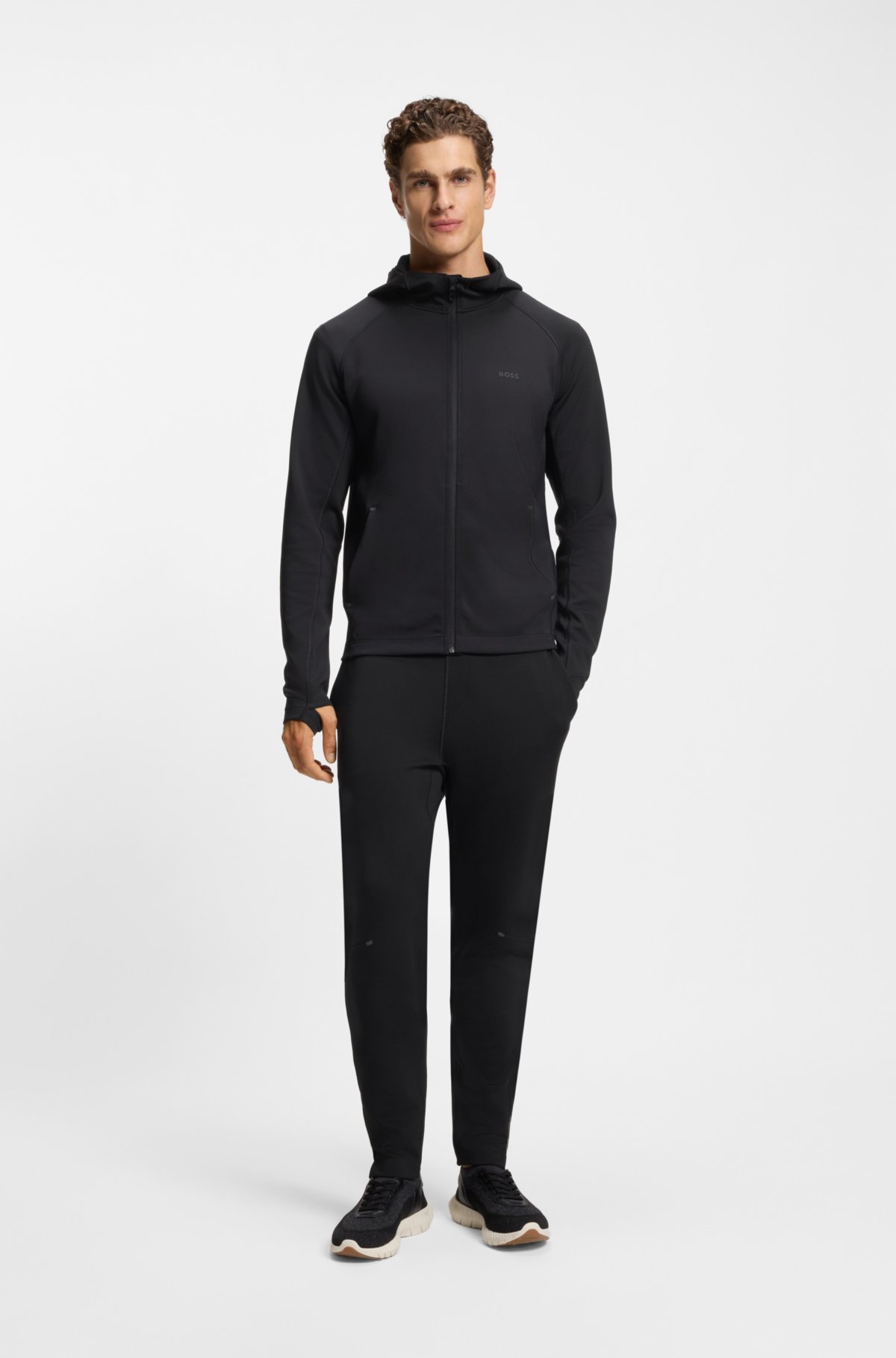 Reflective-branding hoodie with zip front